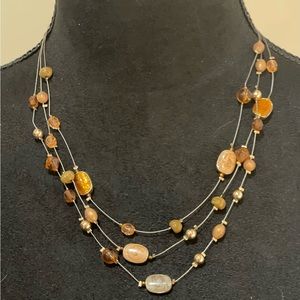 Vintage 3 Strand Amber Gold Beaded Necklace
